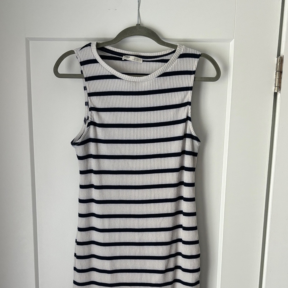 Pull and Bear Striped Midi Slit Body Con Dress